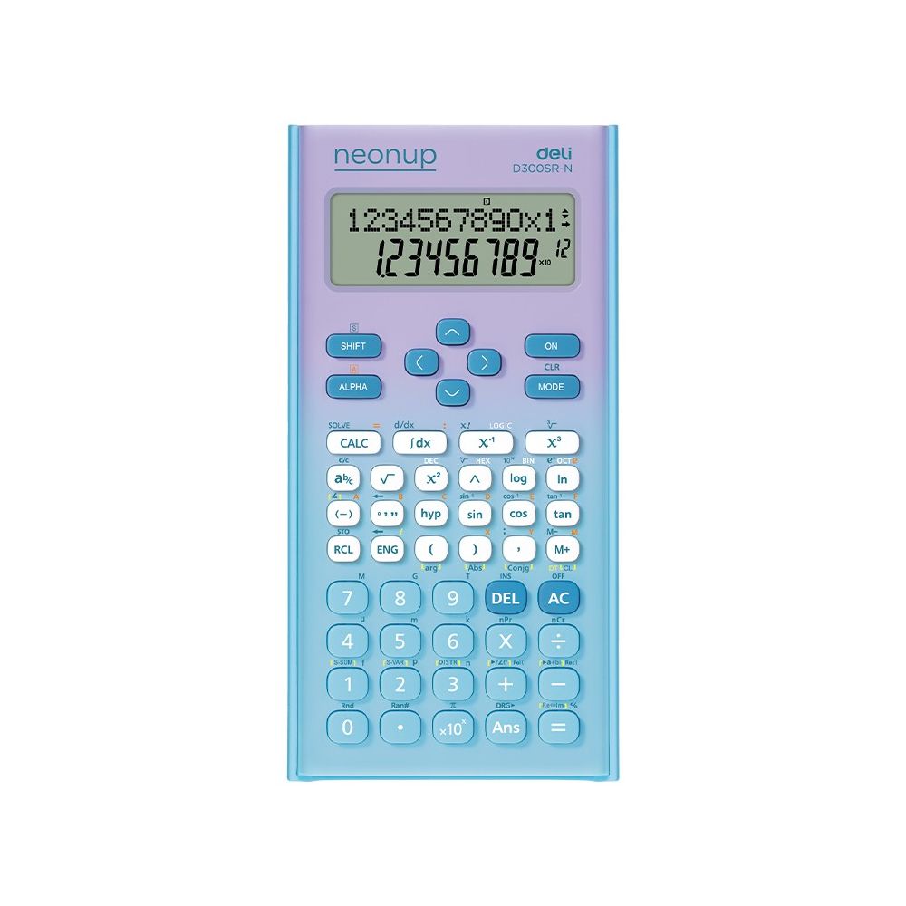 Научен калкулатор Deli Neonup ED300SR-N, 300 функции, 10+2 dgt, 162х82х20 мм, синьо-лилав