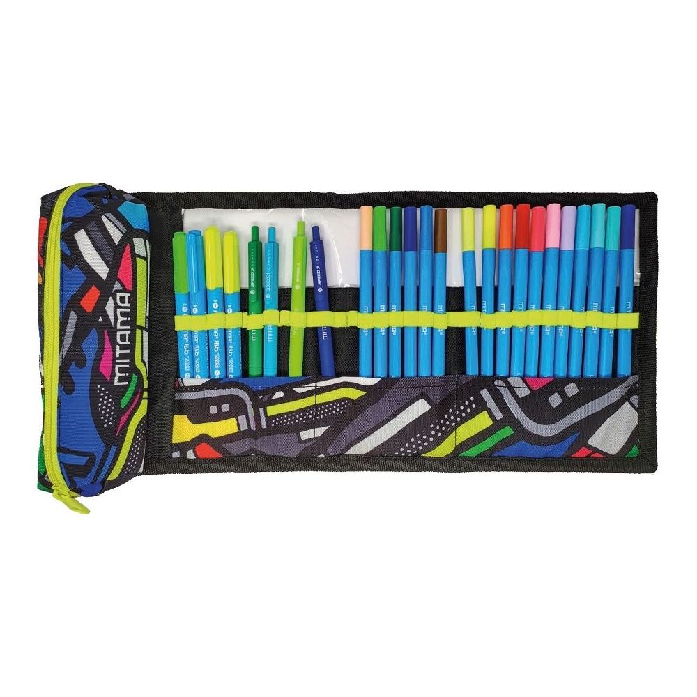 Навиващ се несесер MITAMA 2 in 1 Writing Roll от 17 тънкописци, 4 химикалки, 4 текстмаркери