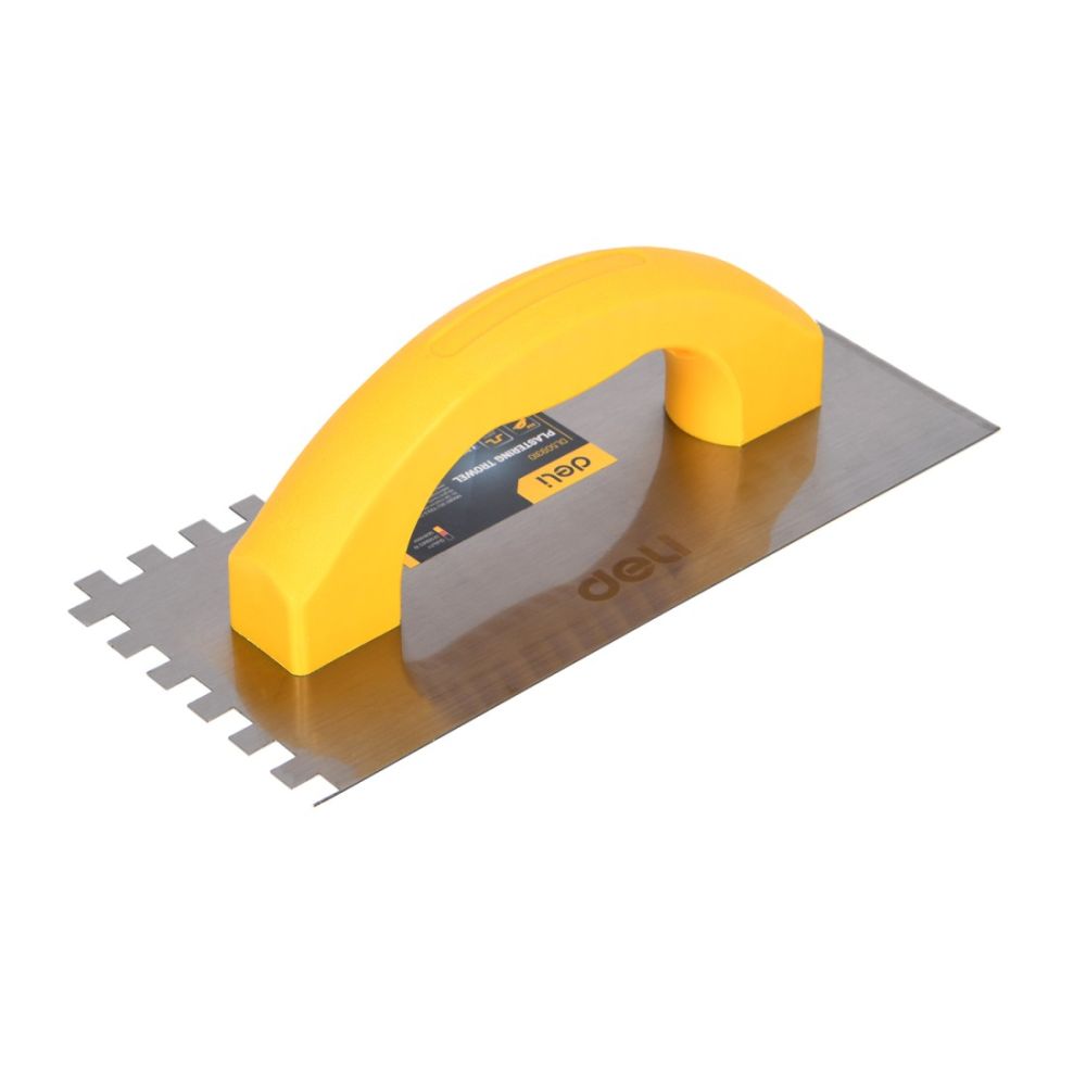 Назъбена маламашка Deli TOOLS EDL509310, 230x100мм, въглеродна стомана, дръжка PP, жълта