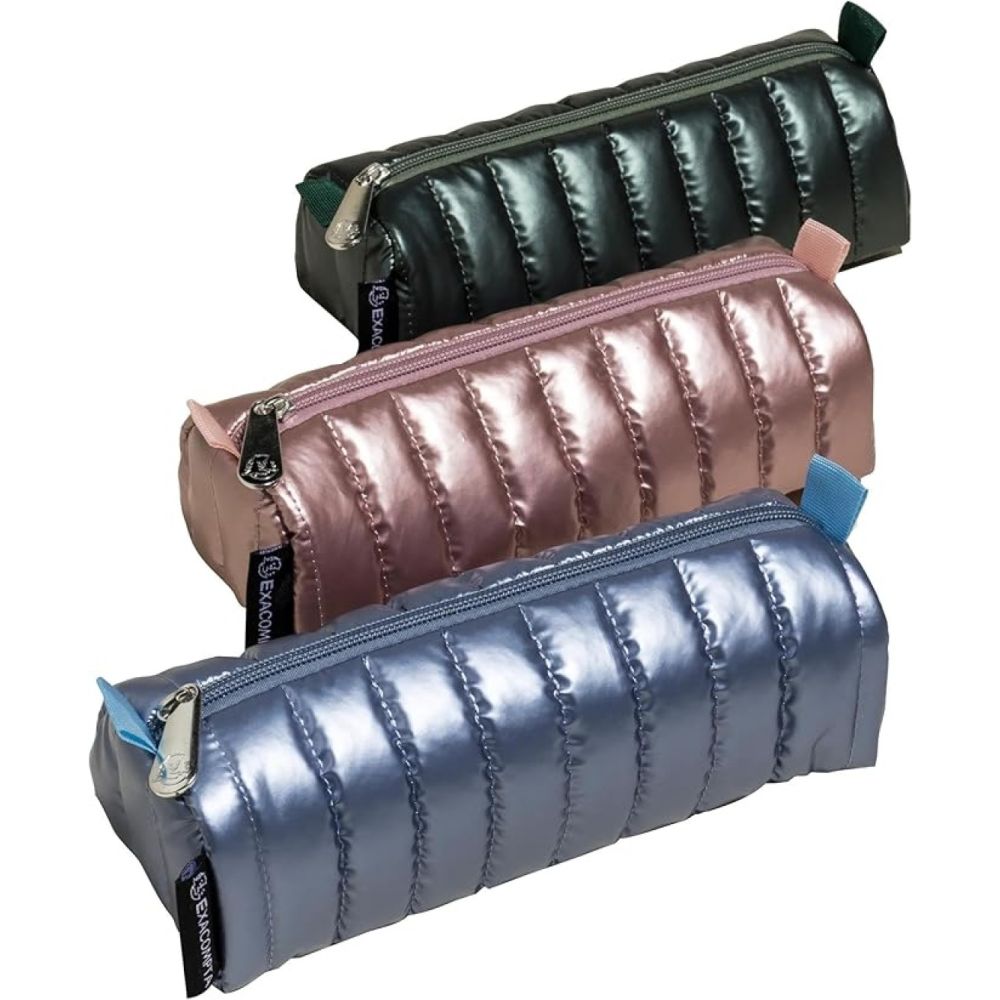 Несесер EXACOMPTA, подплатен, с цип, 22х8.5х7 см, металикови цветове - син, розов, зелен