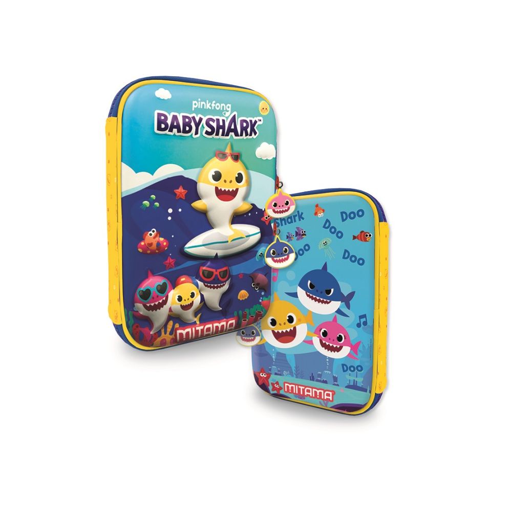 Несесер с пълнеж MITAMA Baby Shark 3D от 8 флумастери и 8 восъчни пастели