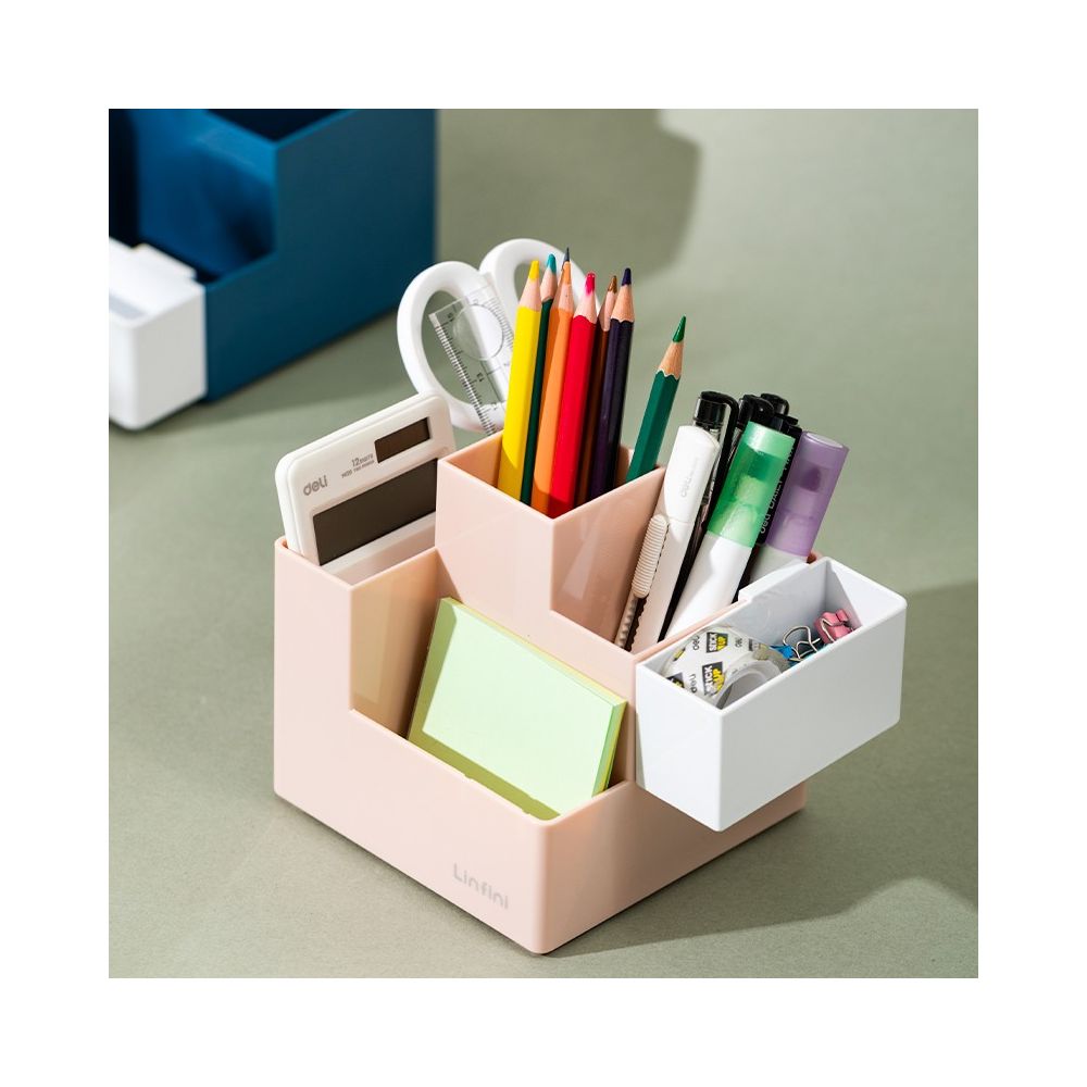 Органайзер за бюро Deli Linfini, EZ072, 5 отделения, 120х120х123 мм, розов