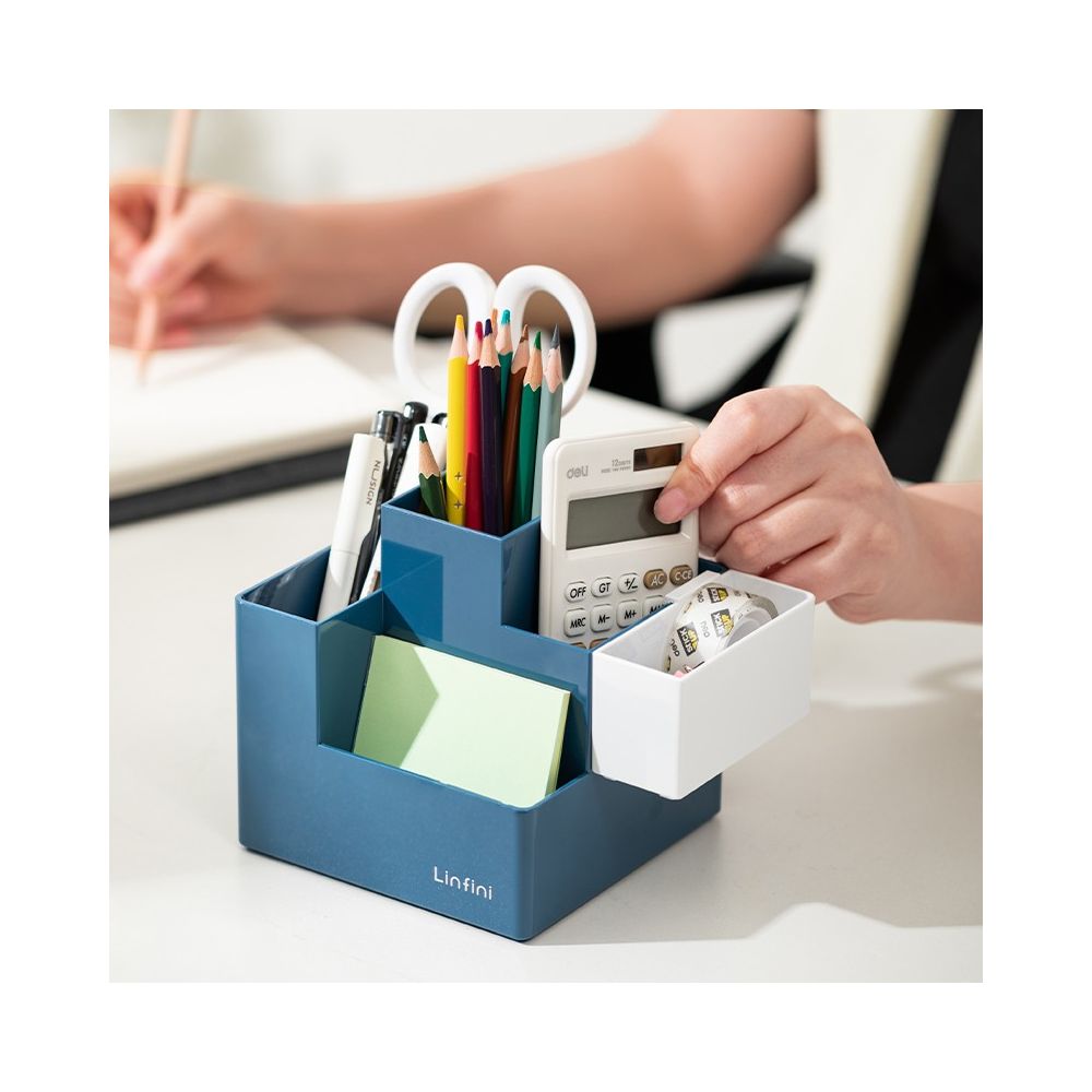 Органайзер за бюро Deli Linfini, EZ072, 5 отделения, 120х120х123 мм, син