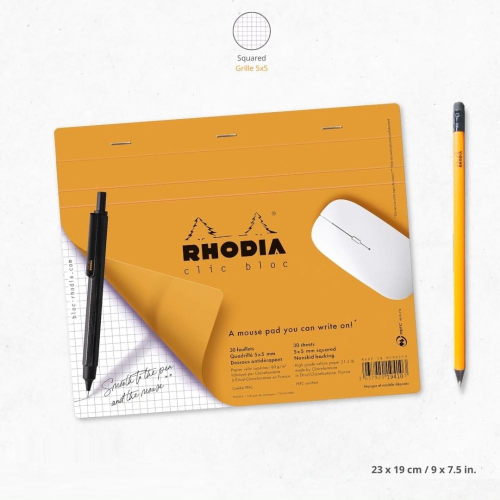 Пад подложка за мишка RHODIA Mouse Mat 19410C, 19х23 см, 30 л., офсет с квадратчета 80 г