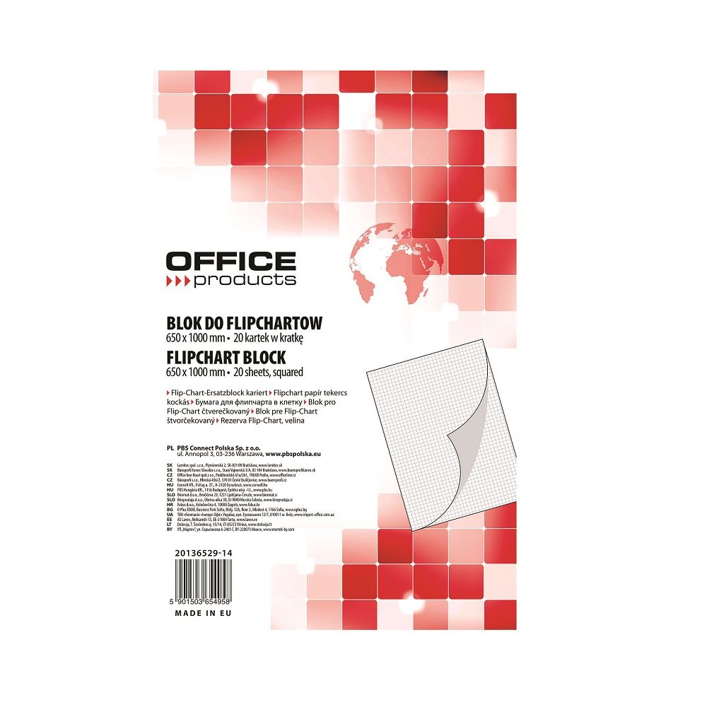Пад за флипчарт OFFICE PRODUCTS, 65х100 см, кариран офсет 70 г, 20 листа
