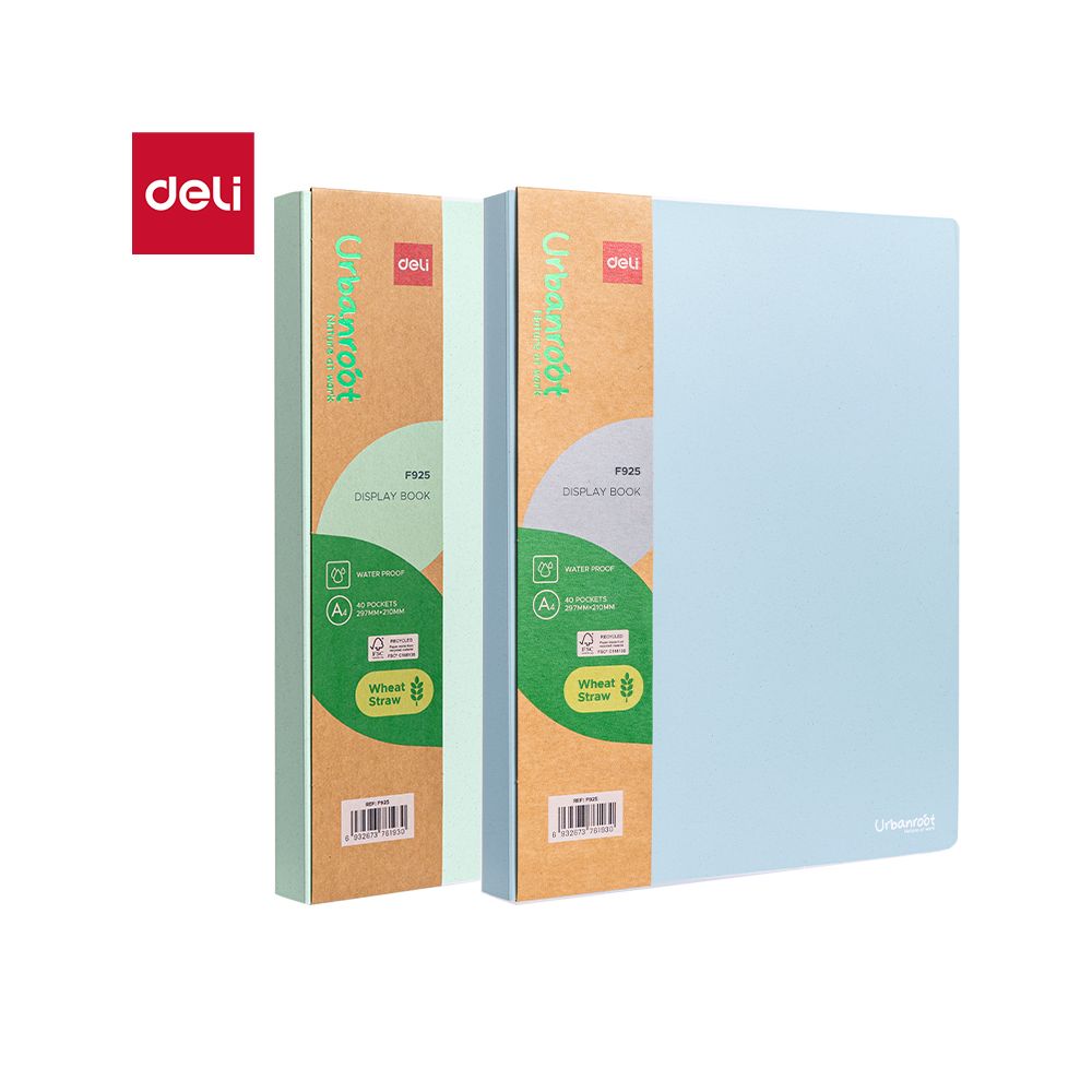 Папка с 40 джоба Deli Urbanroot EF925, A4, от пшенична слама, синя