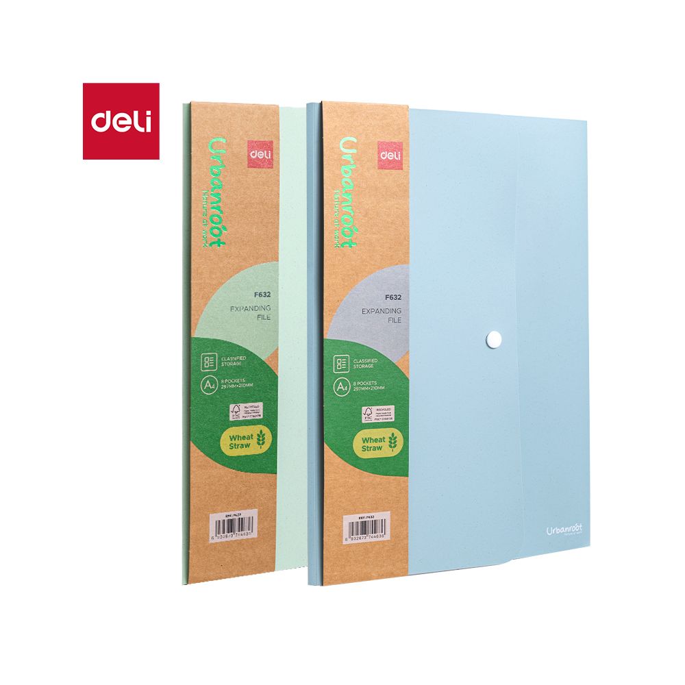 Папка с 8 отделения Deli Urbanroot EF632, A4, от пшенична слама, с индекси, синя