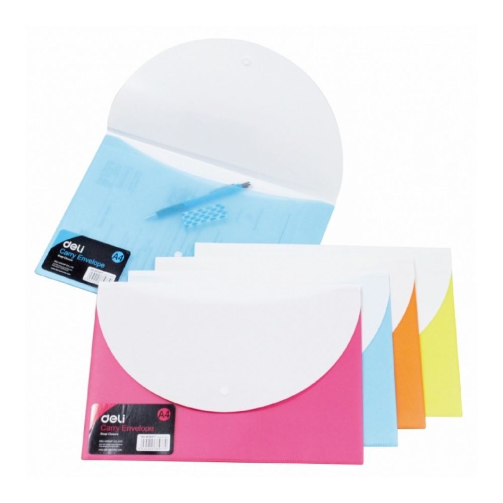 Папка с копче и външен джоб Deli Rio E38978, A5, PP 180 mic, мат, микс 5 цвята