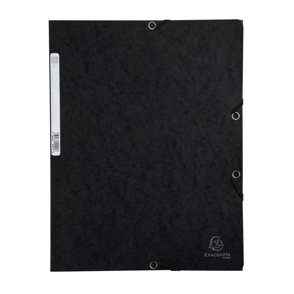 Папка с ластик и 3 капака EXACOMPTA Premium, A4, Genuine картон 400 г, черна