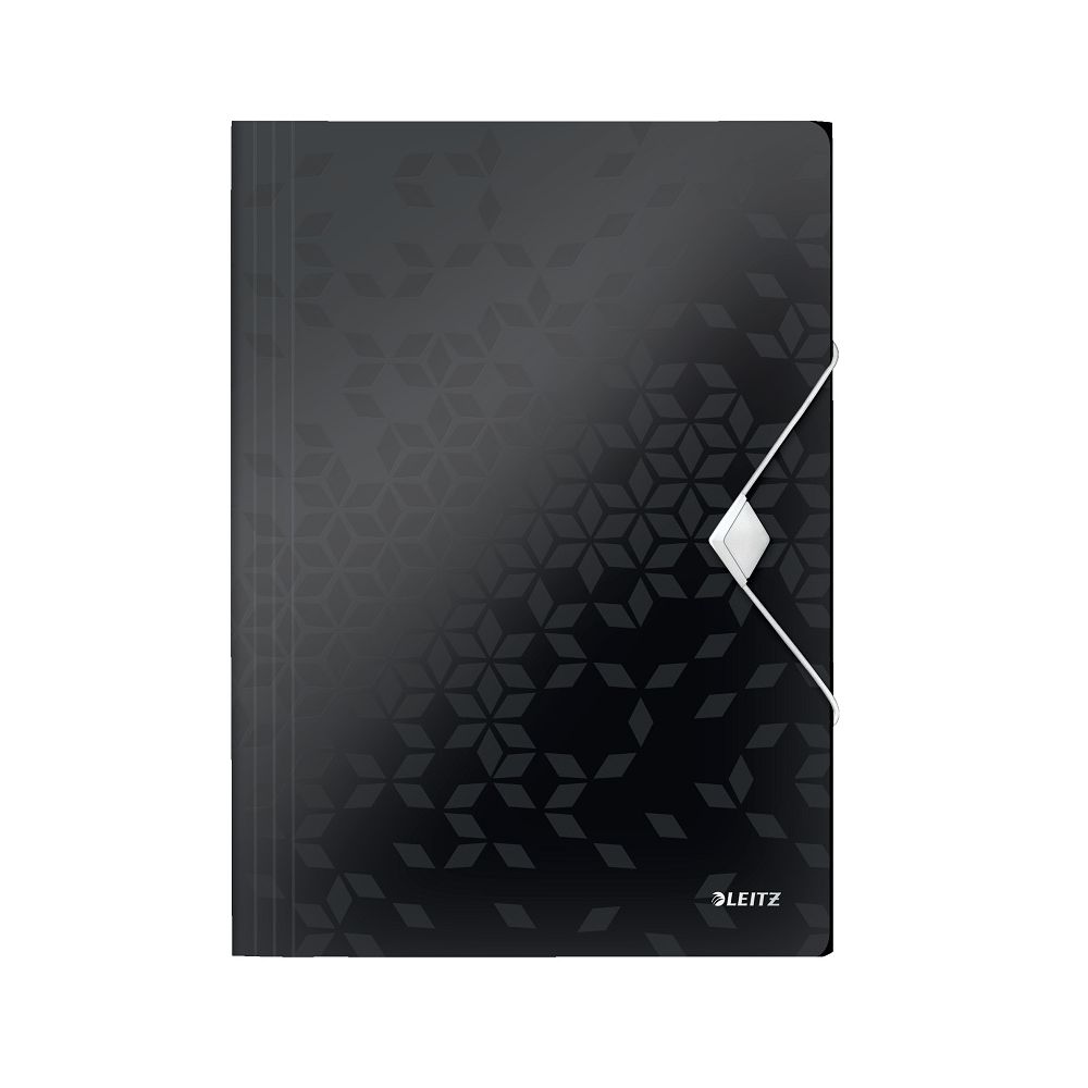 Папка с ластик и 3 капака LEITZ WOW, A4, PP, черна