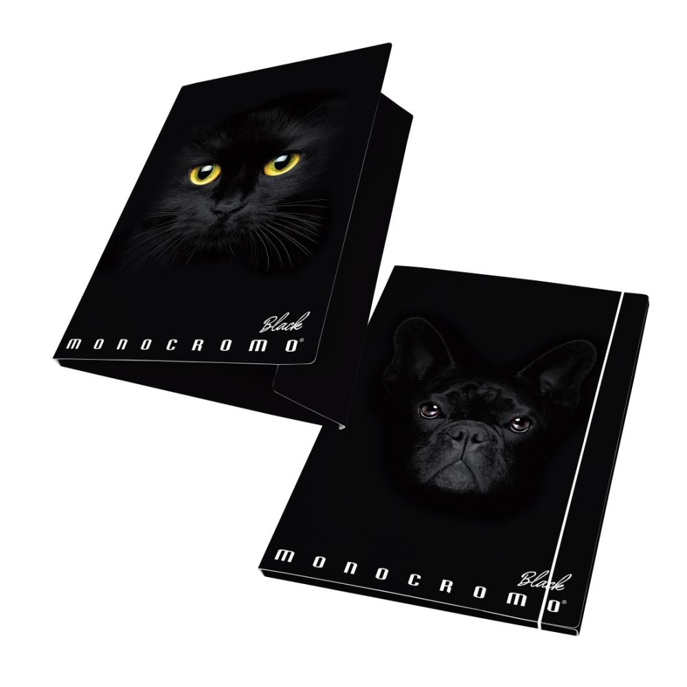 Папка с ластик и 3 капака PIGNA Monocromo, А4, картон с UV лак, черна