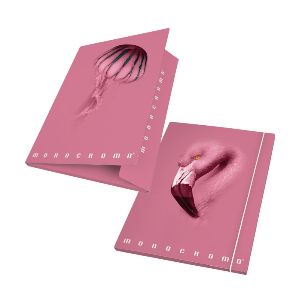 Папка с ластик и 3 капака PIGNA Monocromo, А4, картон с UV лак, розова