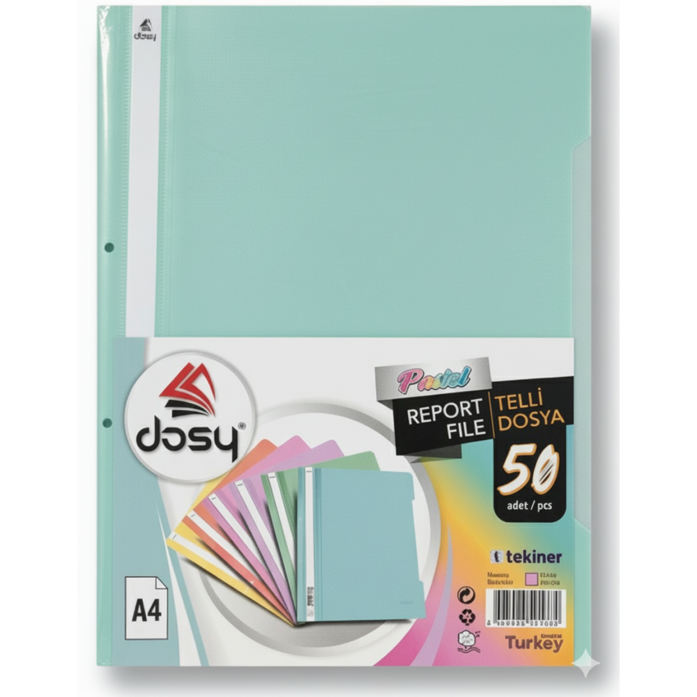 Папка с машинка и перфорация DOSY Pastel A4, PP, 180 mic, мента