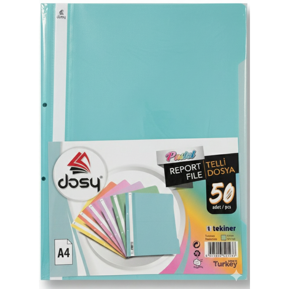 Папка с машинка и перфорация DOSY Pastel A4, PP, 180 mic, тюркоаз