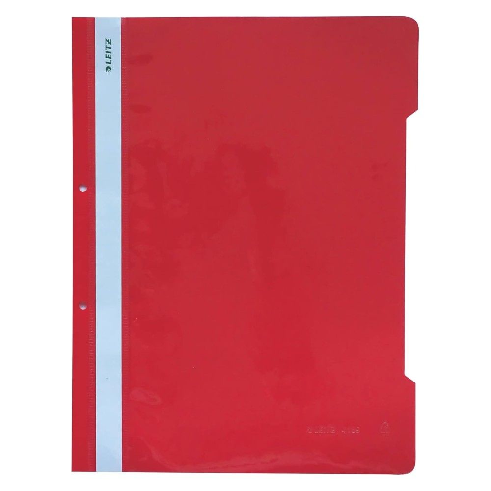 Папка с машинка и перфорация LEITZ, A4, PP 170 mic, кристал, червена