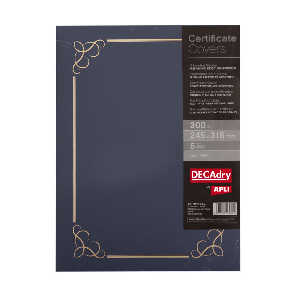 Папка за сертификати DECAdry, картон 300 г, тъмносиня