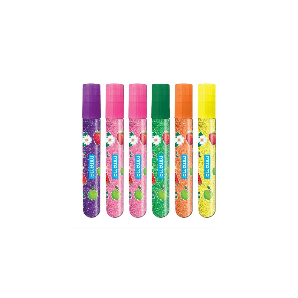 Парфюмирано лепило с брокат MITAMA, аромати на плодове и цветя, за декорации, 6 бр. х 10.5 мл 