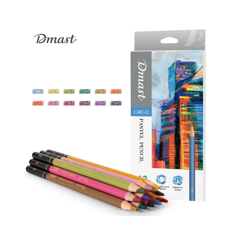 Пастелни цветни моливи Deli Dmast EC302-12, кръгло тяло, 12 цвята