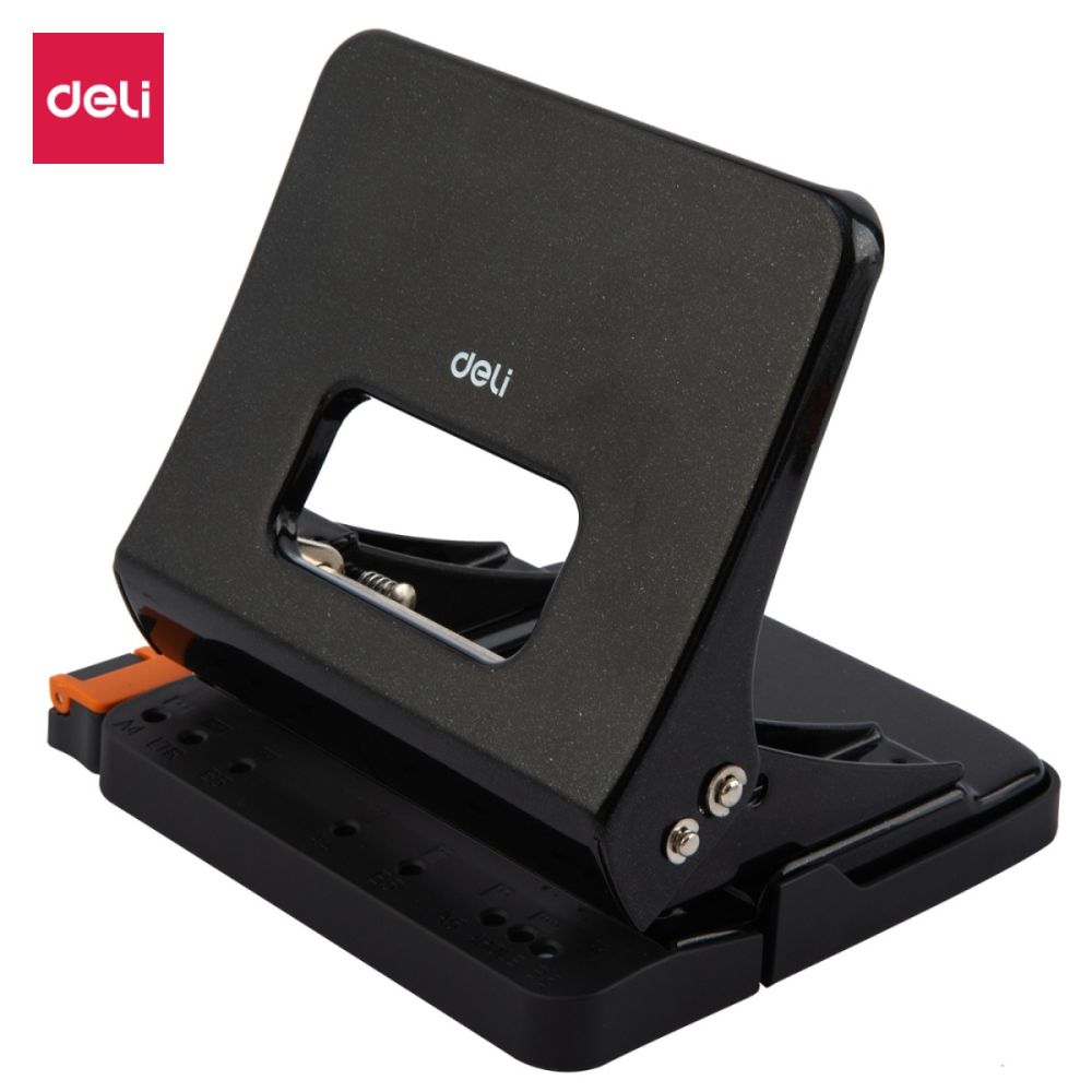 Перфоратор Deli Expert, E0142, за 25 л.(80 г), с ограничител, метален, черен