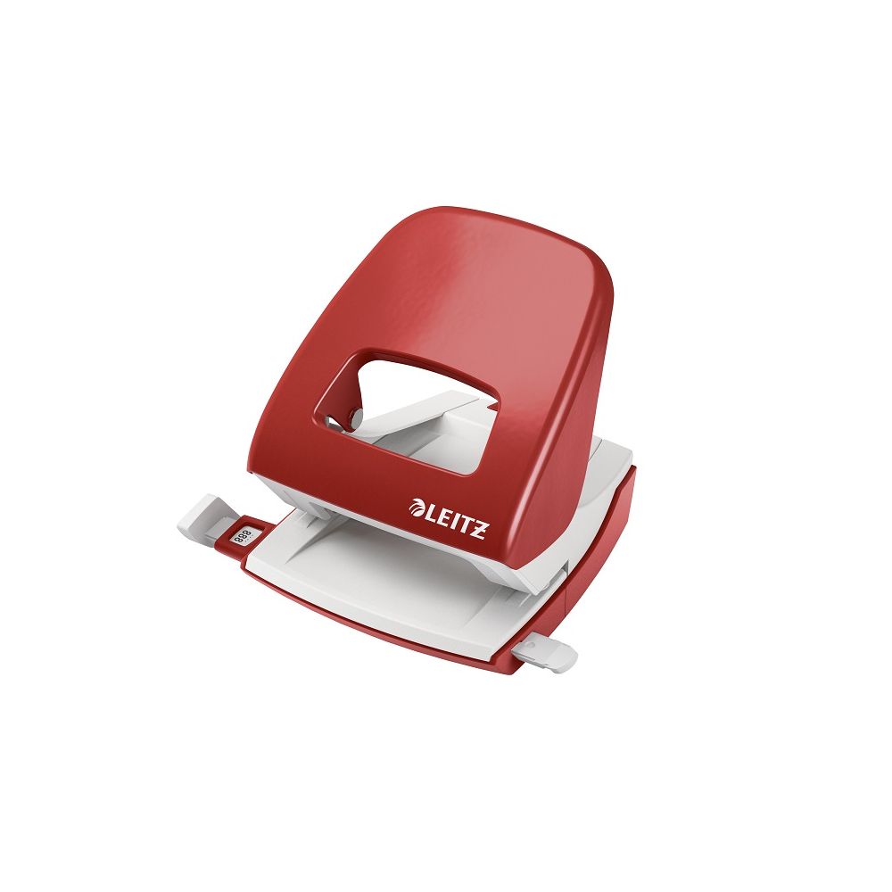 Перфоратор LEITZ 5008 NeXXt, за 30 л.(80 г), с ограничител, 98x109x121 мм, метален, червен