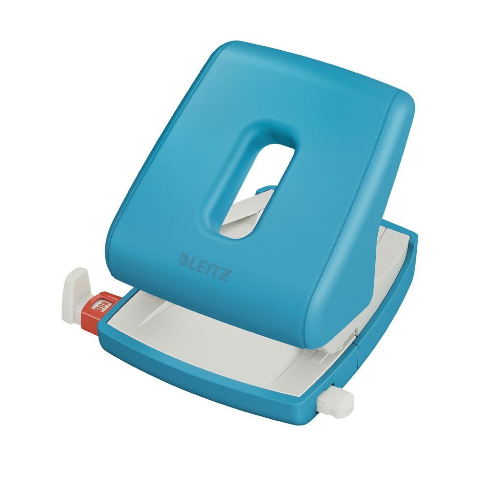 Перфоратор LEITZ Cosy, за 30 л.(80 г), с ограничител, 137x109x131 мм, пластмаса + метал, светлосин