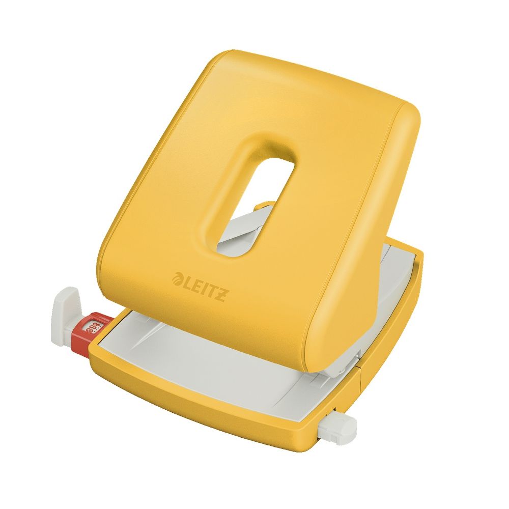 Перфоратор LEITZ Cosy, за 30 л.(80 г), с ограничител, 137x109x131 мм, пластмаса + метал, жълт