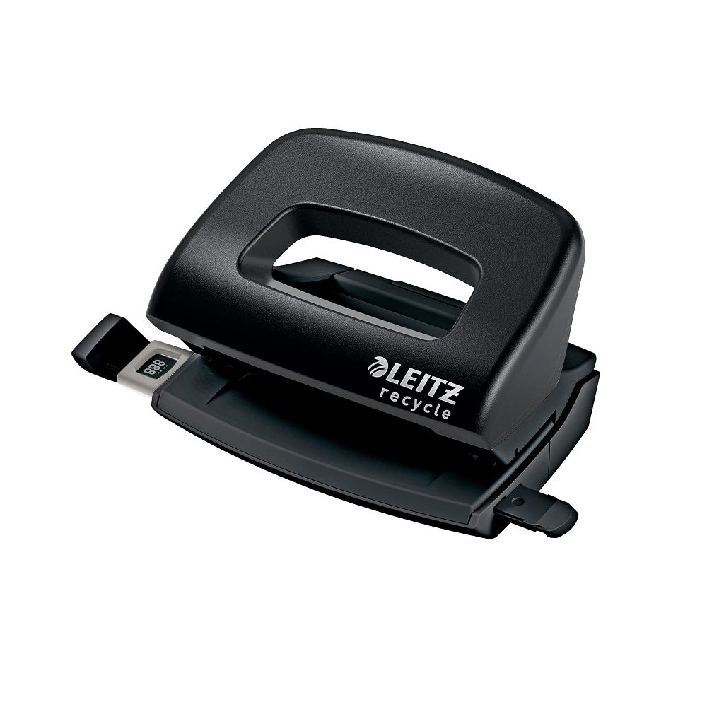 Перфоратор LEITZ NeXXt Recycle, за 10 л.(80 г), ограничител, 100x70x81 мм, пластмаса + метал, черен