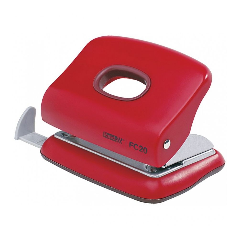 Перфоратор Rapid FC20, за 20 л.(80 г), с ограничител, 91x55x112 мм, ABS + метал, червен
