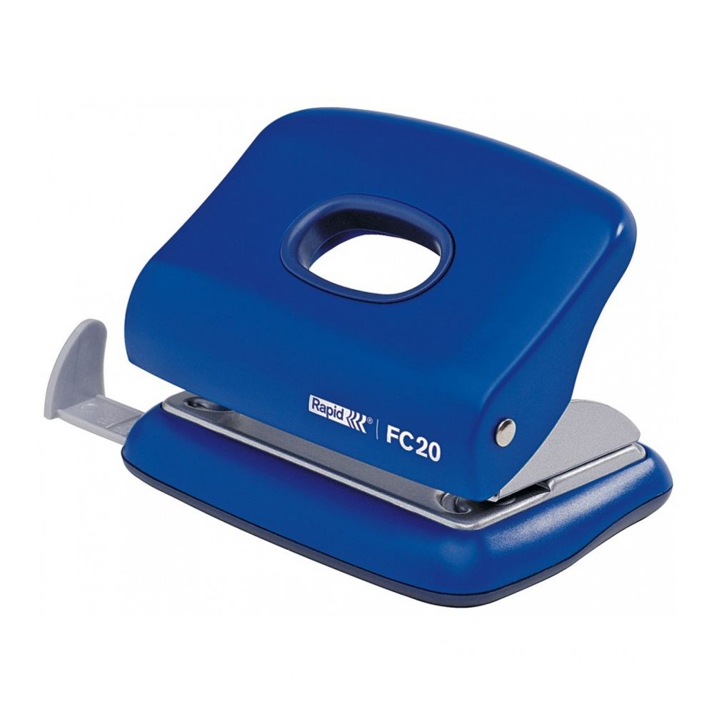 Перфоратор Rapid FC20, за 20 л.(80 г), с ограничител, 91x55x112 мм, ABS + метал, син
