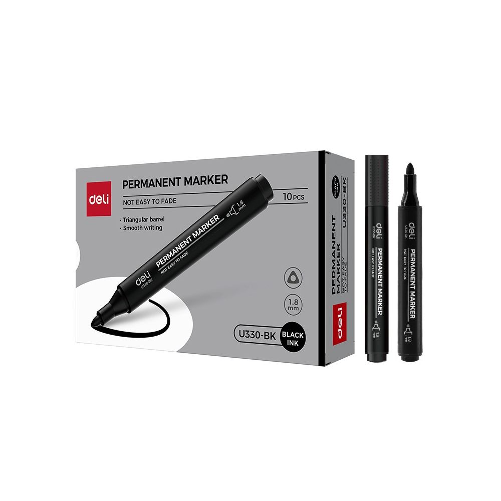 Перманентен маркер Deli EU330-BK, объл връх 1.8 мм, черен
