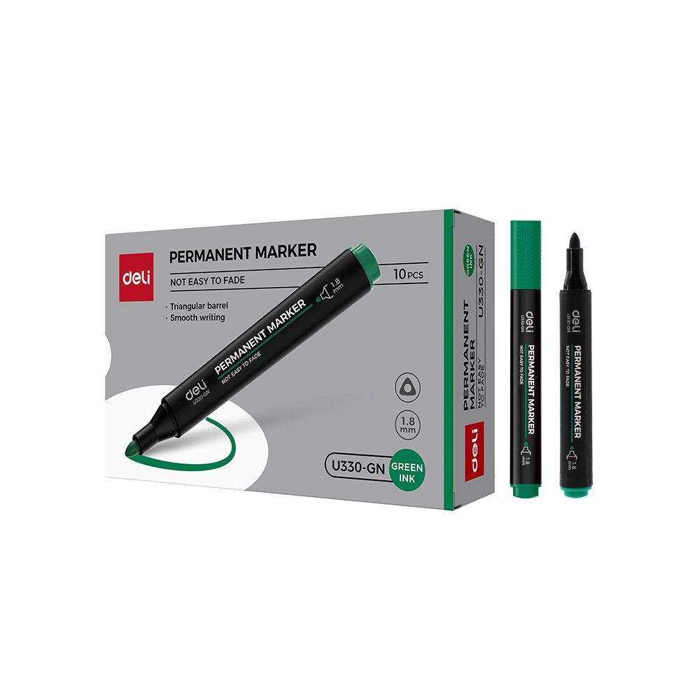 Перманентен маркер Deli EU330-GN, объл връх 1.8 мм, зелен