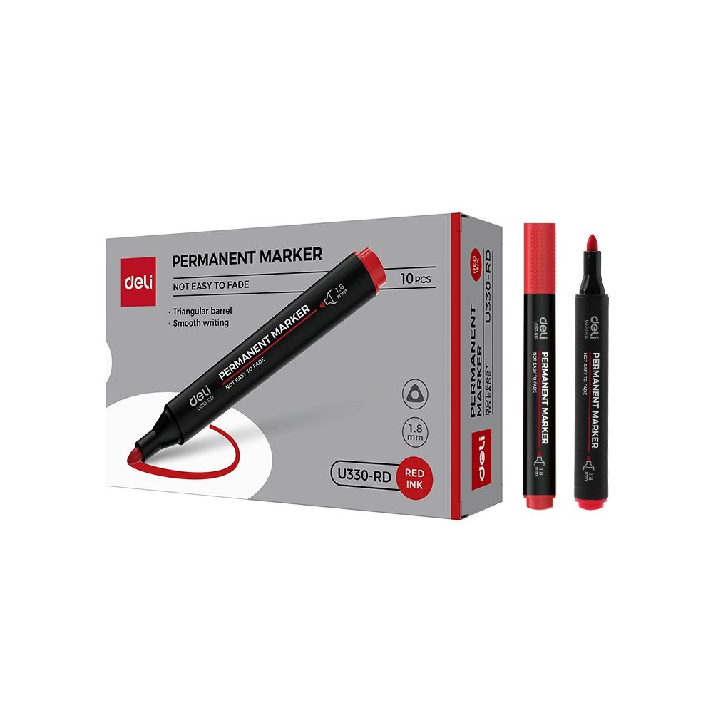 Перманентен маркер Deli EU330-RD, объл връх 1.8 мм, червен