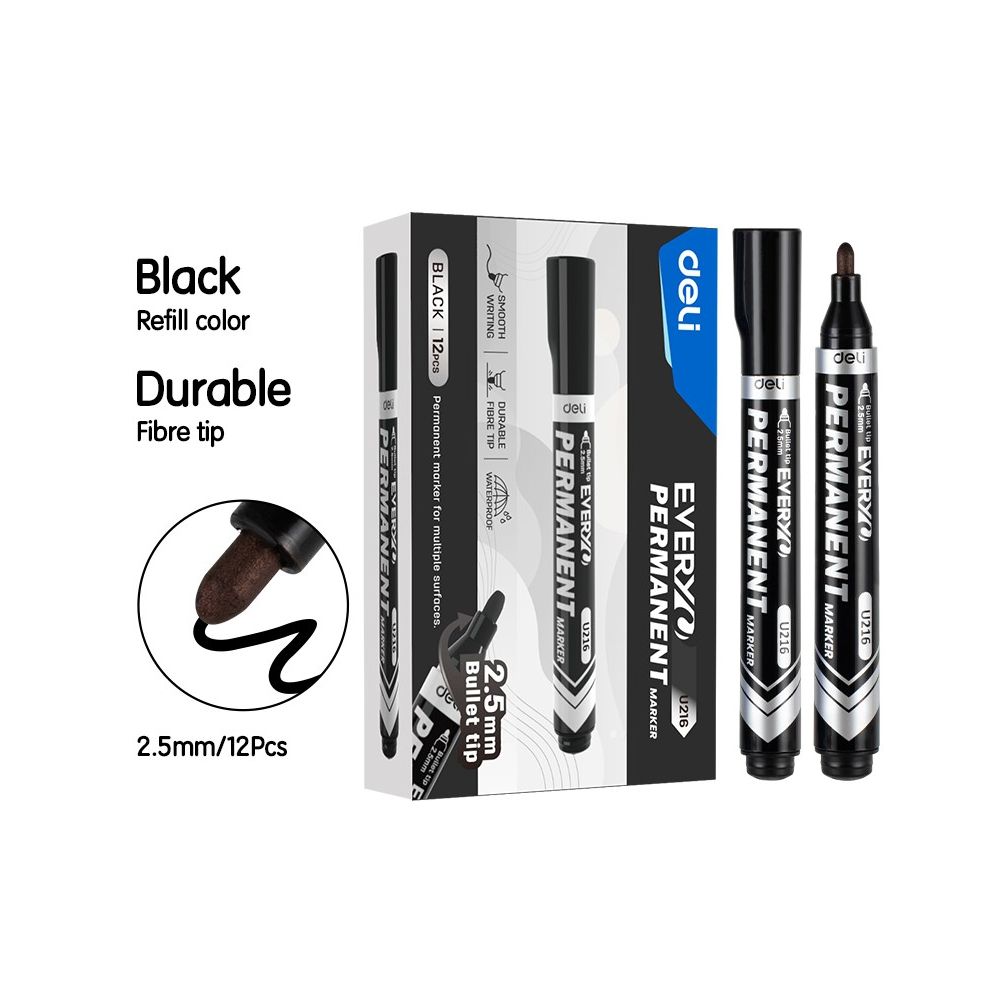 Перманентен маркер Deli EveryU EU216-BK, объл връх 2.5 мм, черен