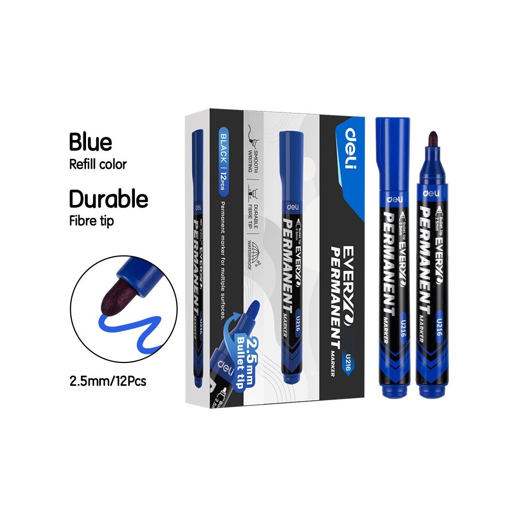 Перманентен маркер Deli EveryU EU216-BL, объл връх 2.5 мм, син