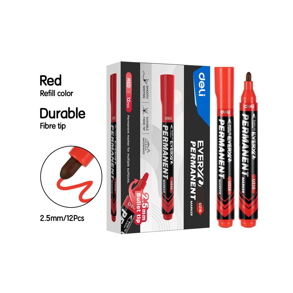 Перманентен маркер Deli EveryU EU216-RD, объл връх 2.5 мм, червен