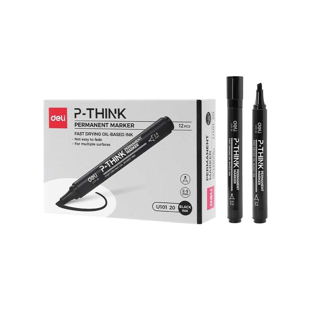 Перманентен маркер Deli think EU10120, скосен връх 1.5-5 мм, черен