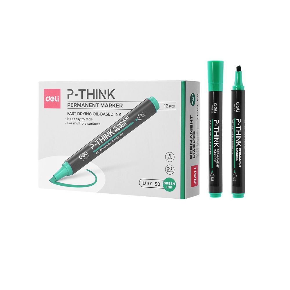 Перманентен маркер Deli think EU10150, скосен връх 1.5-5 мм, зелен