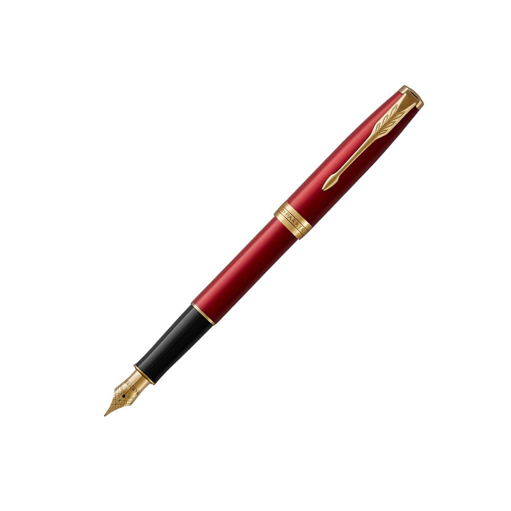Писалка PARKER Royal Sonnet Lacquer Red GT, месингово тяло, позлатен клип, черен