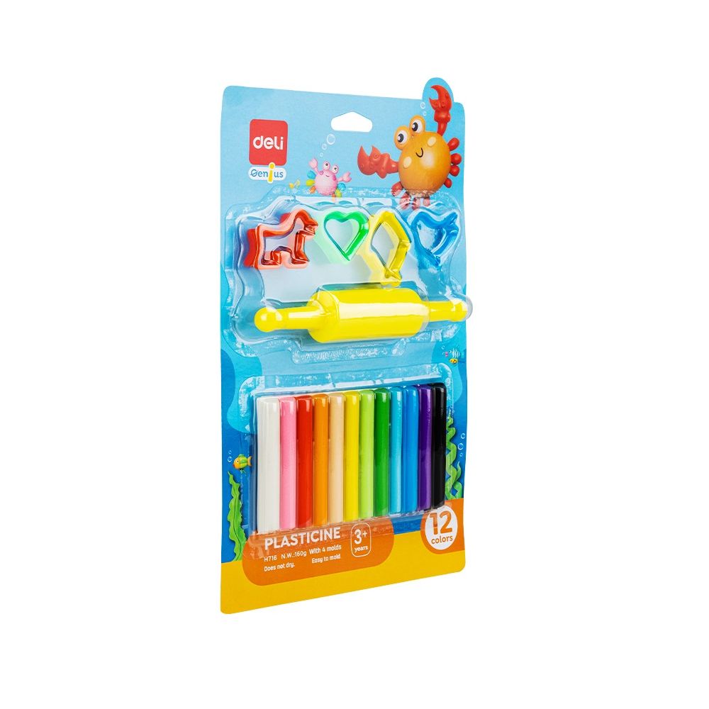 Пластилин Deli Genius EH716, с аксесоари, 160 г, 12 цвята