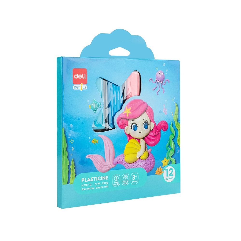 Пластилин Deli Genius EH718-12, 240 г, 12 цвята пастел