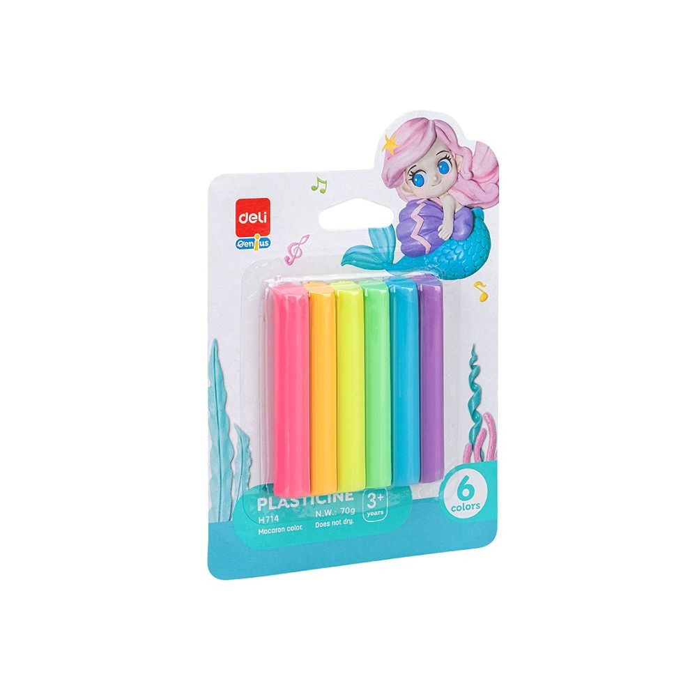 Пластилин Deli Genius Mermaid EH714, 70 г, 6 цвята пастел