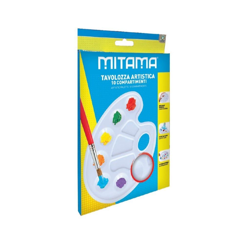 Пластмасова палитра за бои MITAMA, 10 отделения, 230х170 мм, бяла
