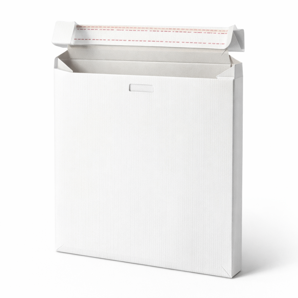 Плик дело с дъно, 320х440х50 мм, лепен и щанцован, с фалта, 120 г, крафт бял рипс 