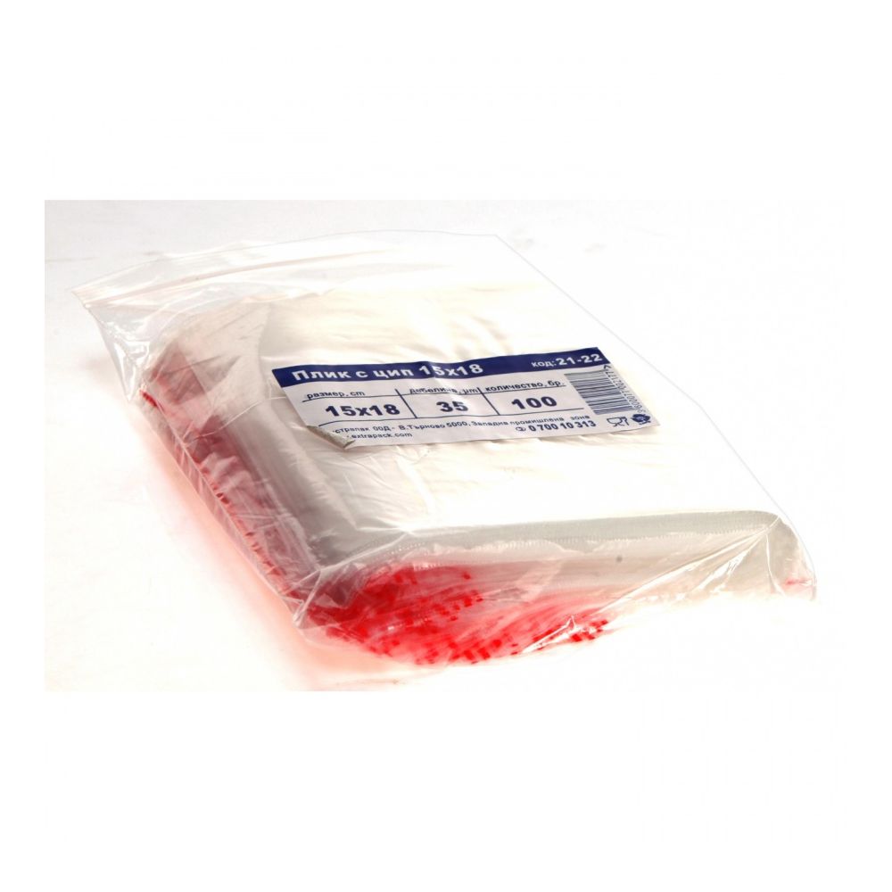 Плик с цип Extrapack, LDPE, 35 mic, кристален, 150х180 мм, опаковка 100 бр.