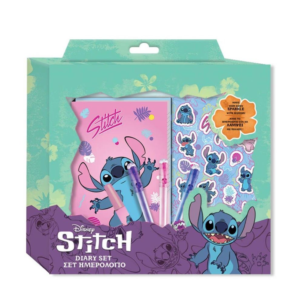 Подаръчен комплект Diakakis LILO & STITCH бележник 60 стр., химикалки, стикери