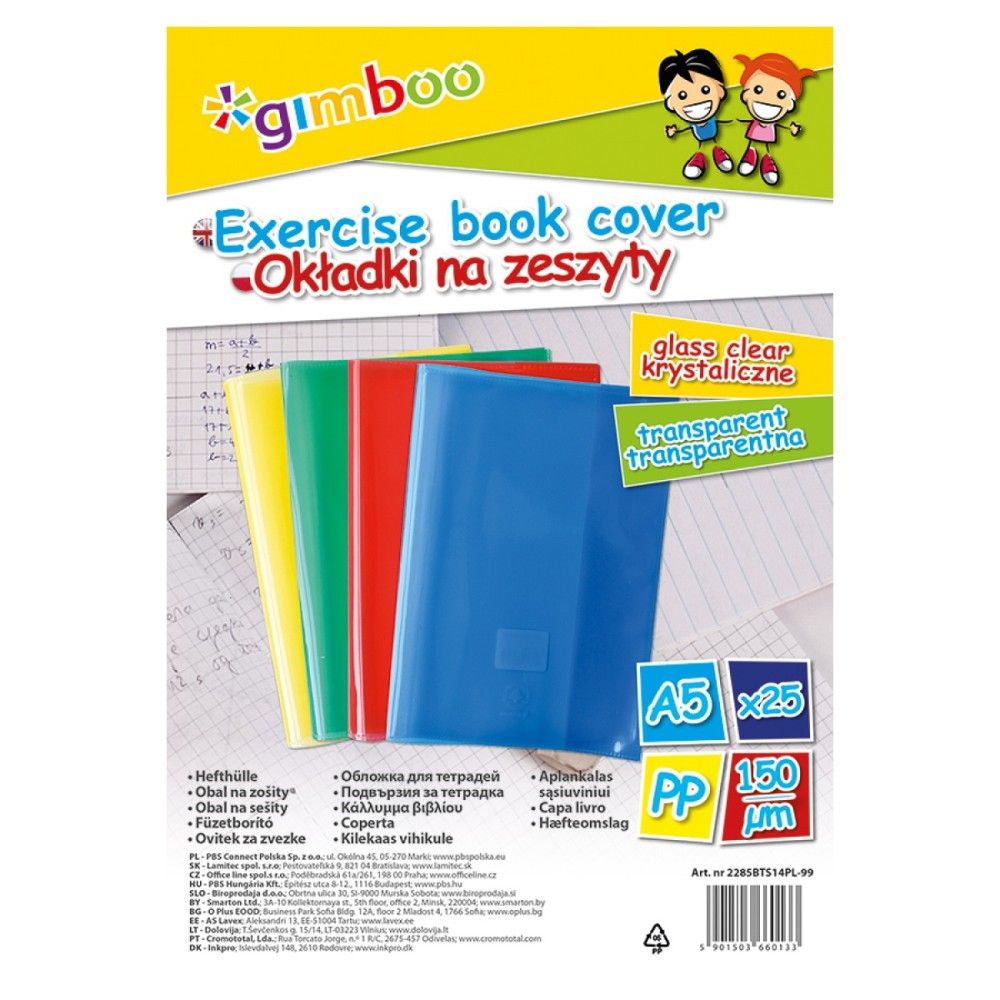 Подвързия GIMBOO, A5, 150 mic, микс 4 цвята, 25 бр./опаковка