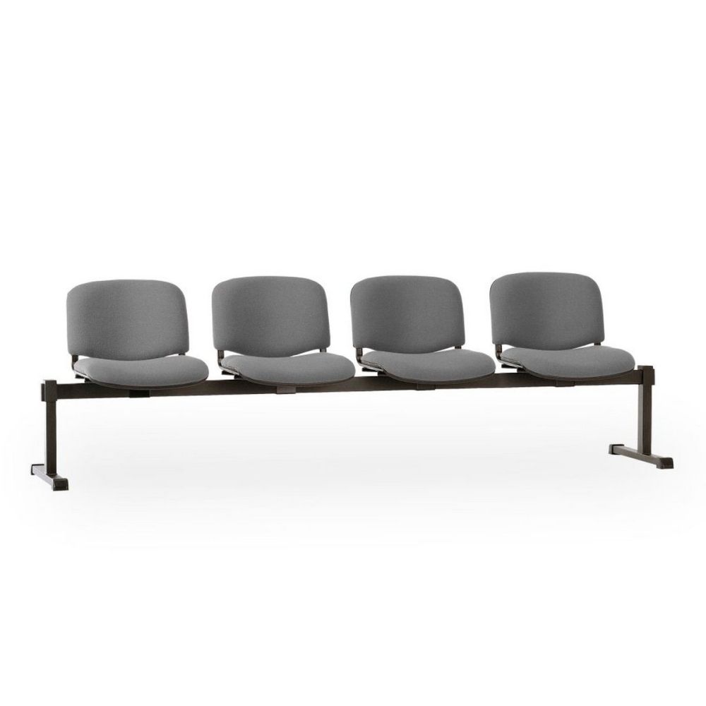 Посетителска пейка с четири места ISO V4, екокожа, черна метална база, светлосива