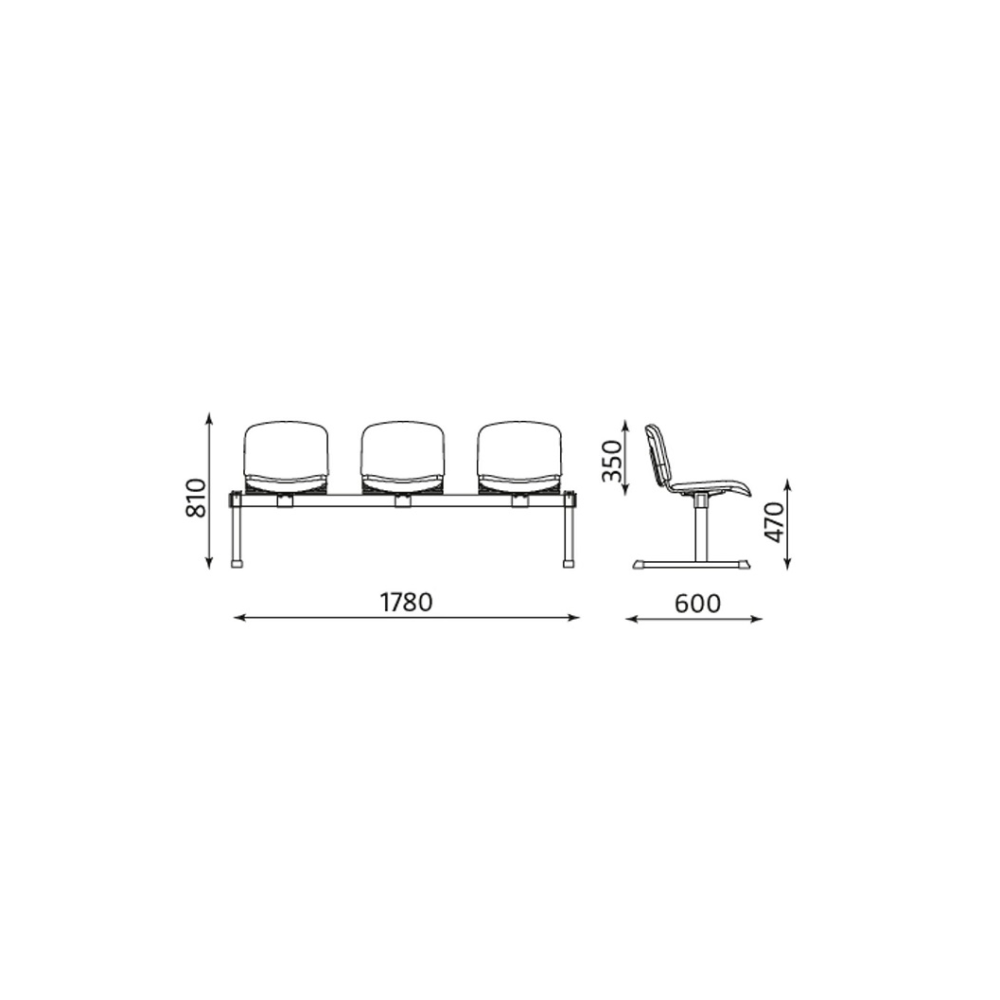 Посетителска пейка с три места ISO C3, дамаска, черна метална база, тъмносива