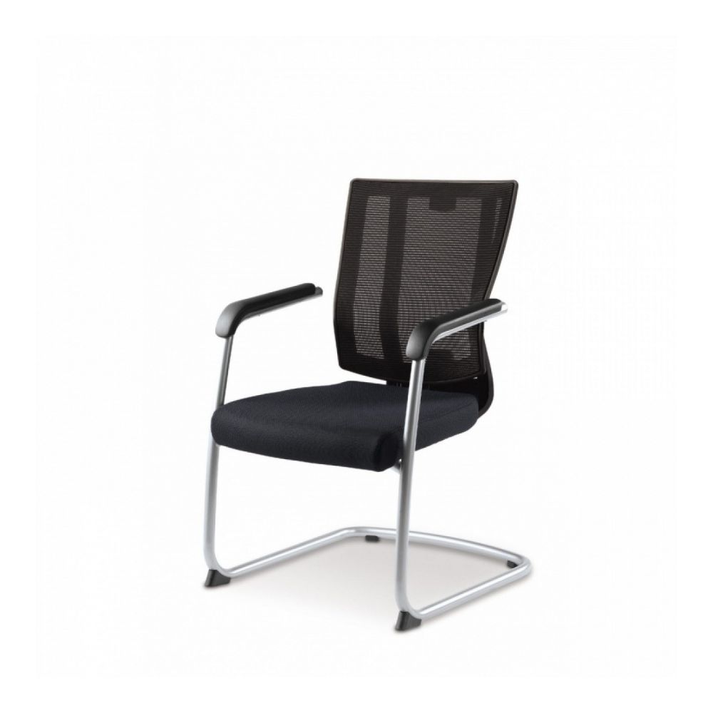 Посетителски стол DAWON PROMAX, мрежа и еко кожа, метална база хром, фиксирани подлакътници, черен