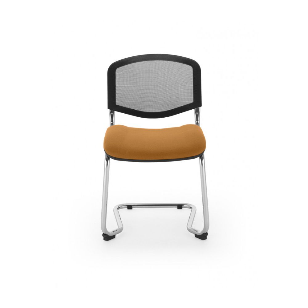 Посетителски стол Iso Swing, дамаска и мрежа, метална база хром, оранжев